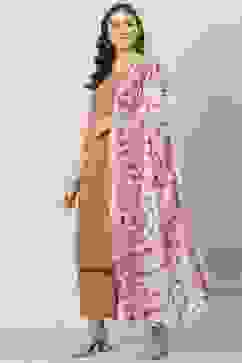 Peach Solid Cotton Kalidar Kurta Palazzo Suit Set image number 5