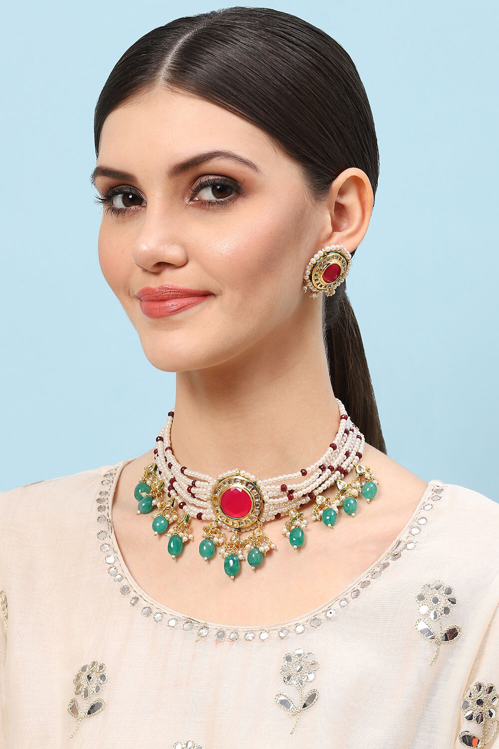 Red Green Alloy Necklace Set image number 1