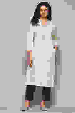 Cream Daffodil Straight Yarndyed Kurta image number 5