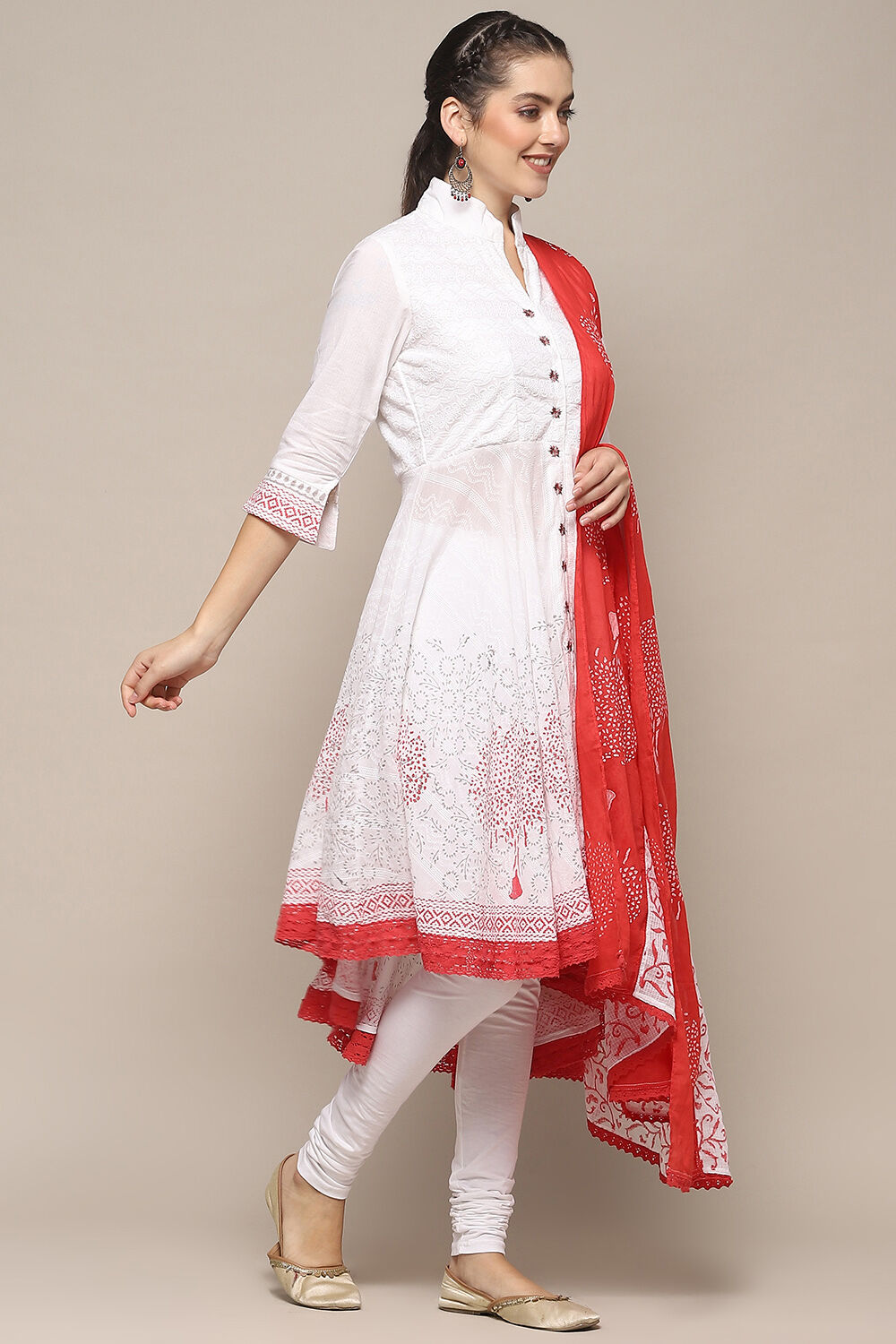 Turquoise Cotton Anarkali Solid Kurta Churidar Suit Set image number 6