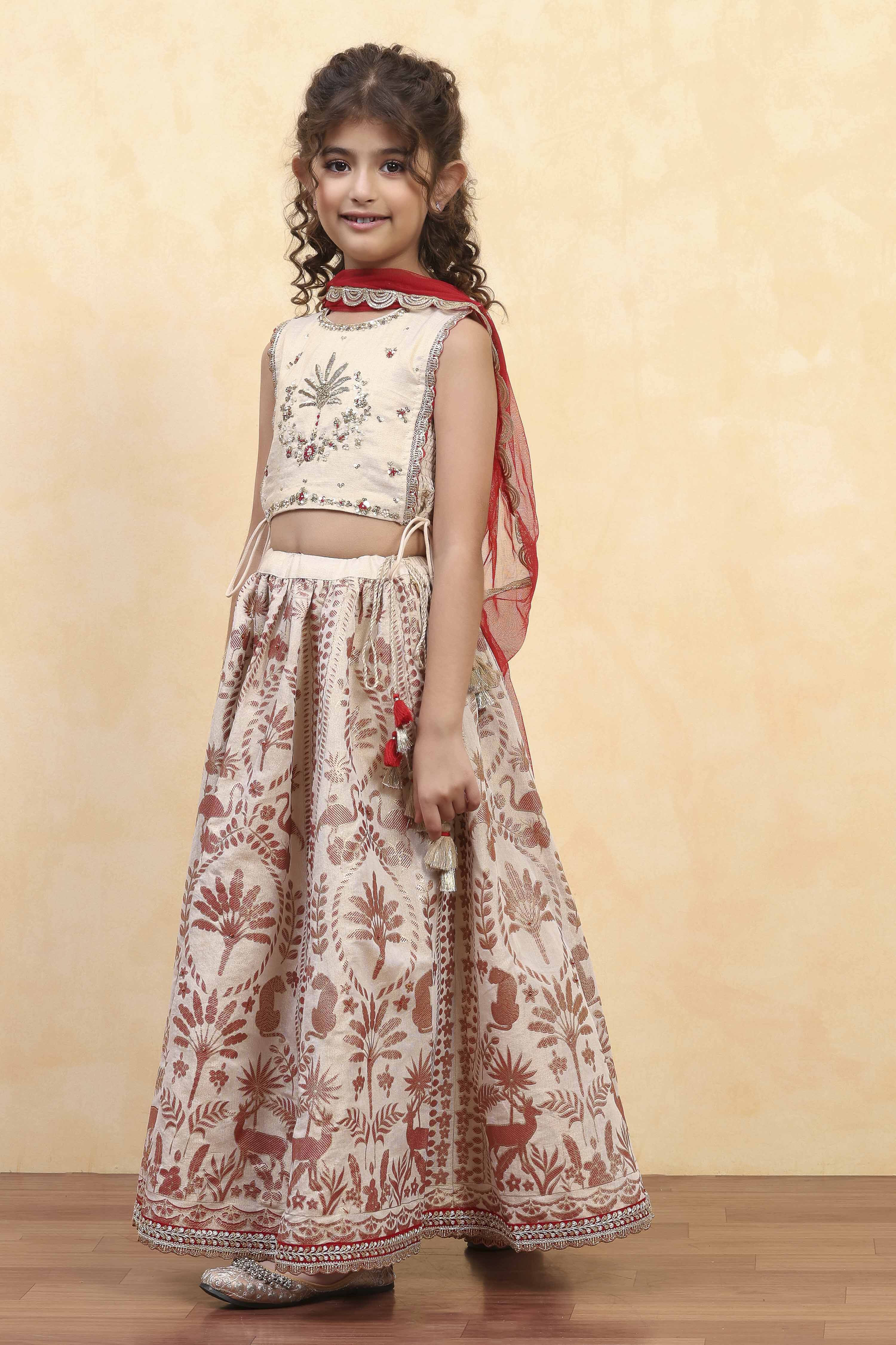 Neutral Cotton Kalidar Lehenga Set image number 2