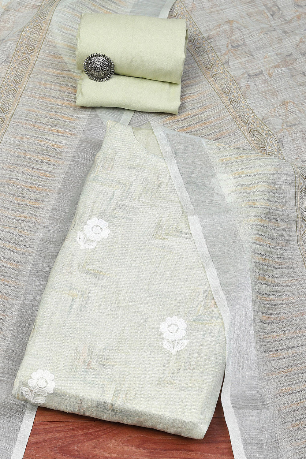 Pink Linen Unstitched Suit Set image number 0
