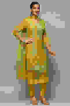 Lime Organza Unstitched Suit set image number 7