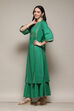 Green Cotton Flared Printed Kurta image number 3