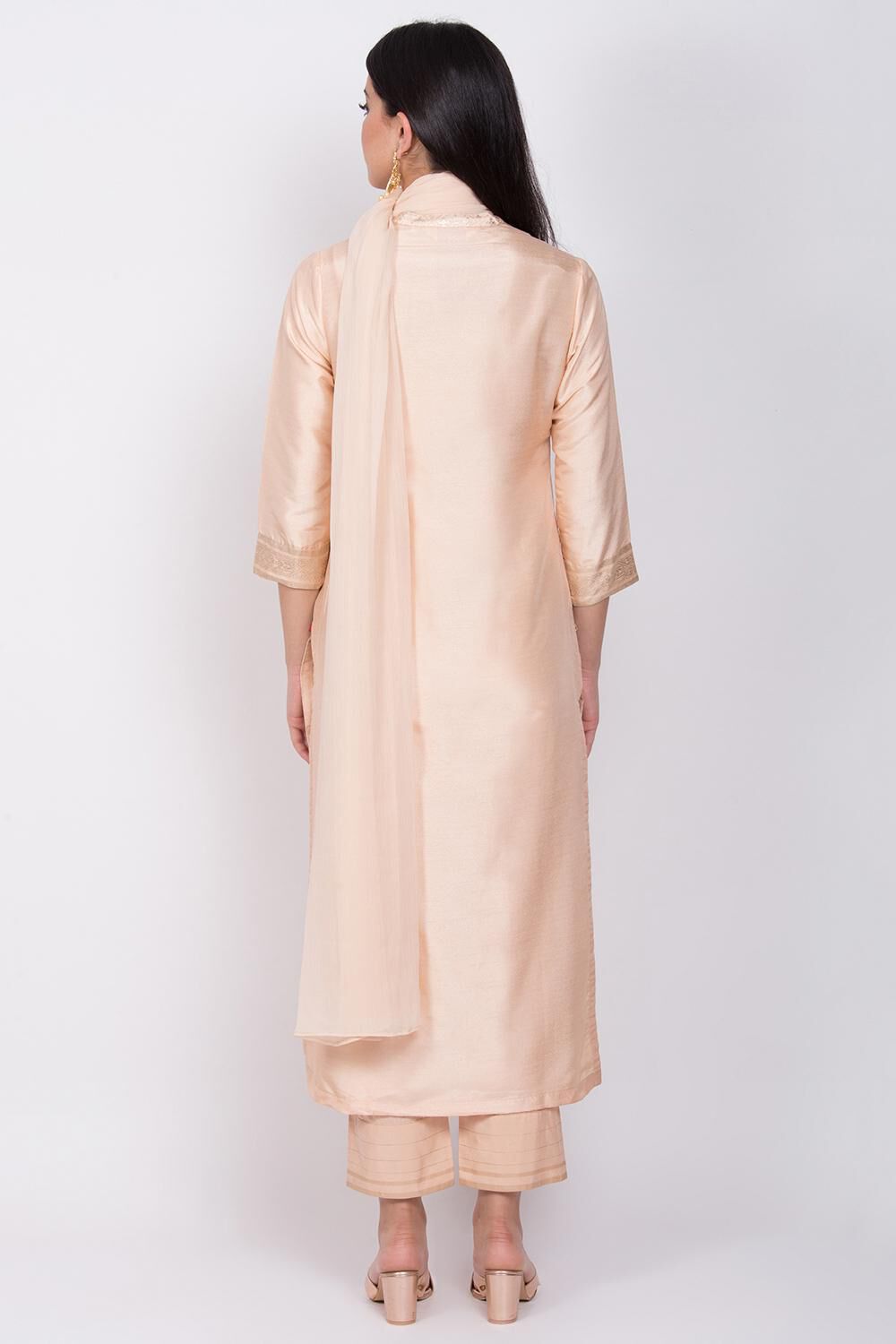 Beige Straight Kurta Regular Pant Suit Set image number 4