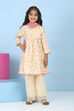 Peach Cotton Floral Printed A-Line Suit Set image number 6