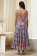 Turquoise Cotton Floral Printed Tiered Dress image number 4