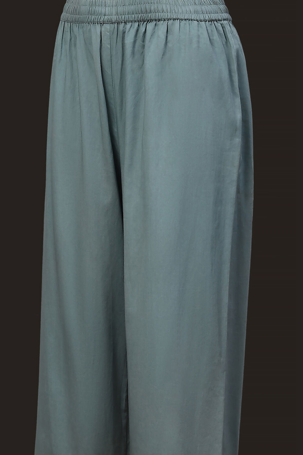 Earthy Blue Chanderi Embroidered Straight Suit Set image number 2