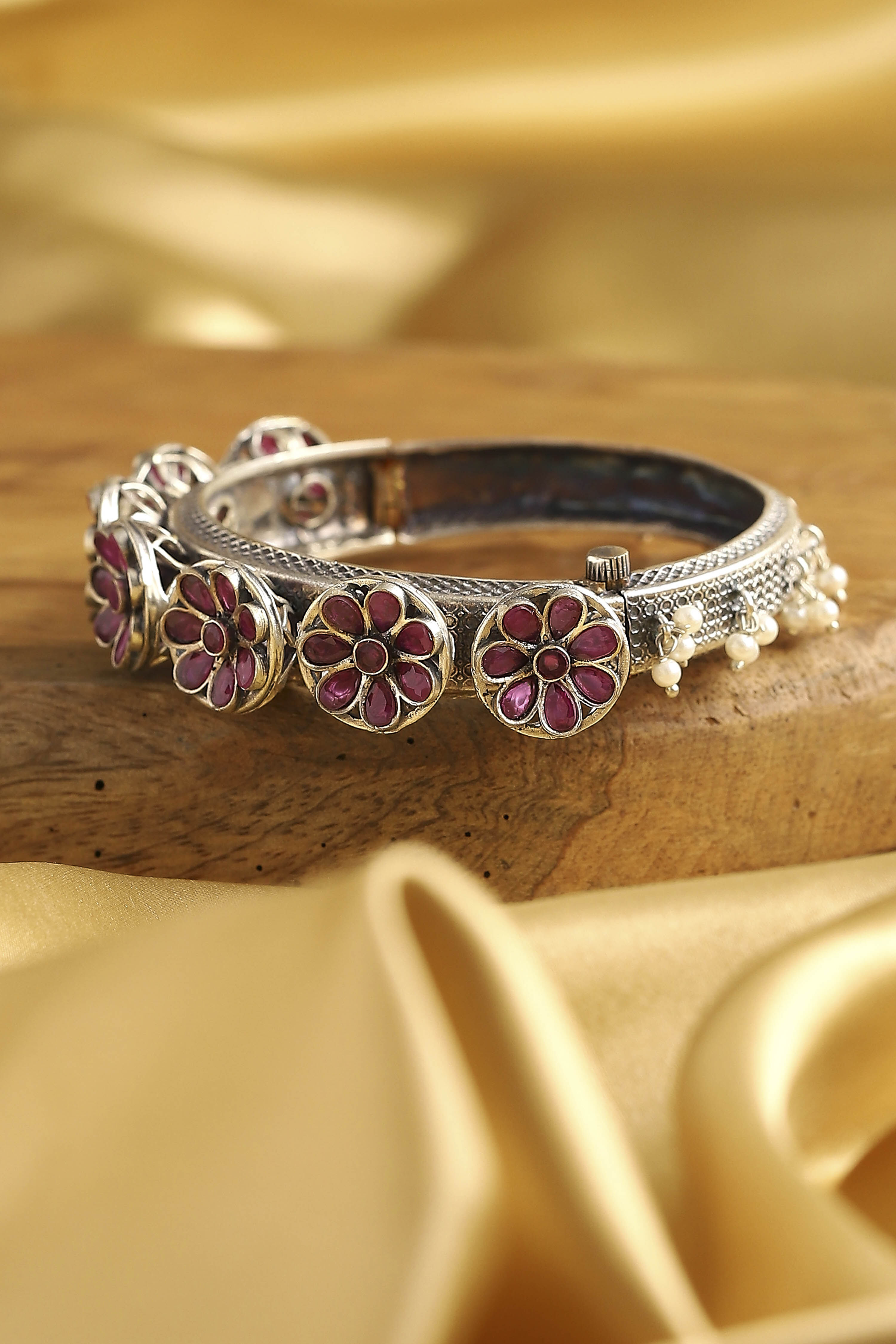 Dark Pink Brass Oxidised Bangles image number 0