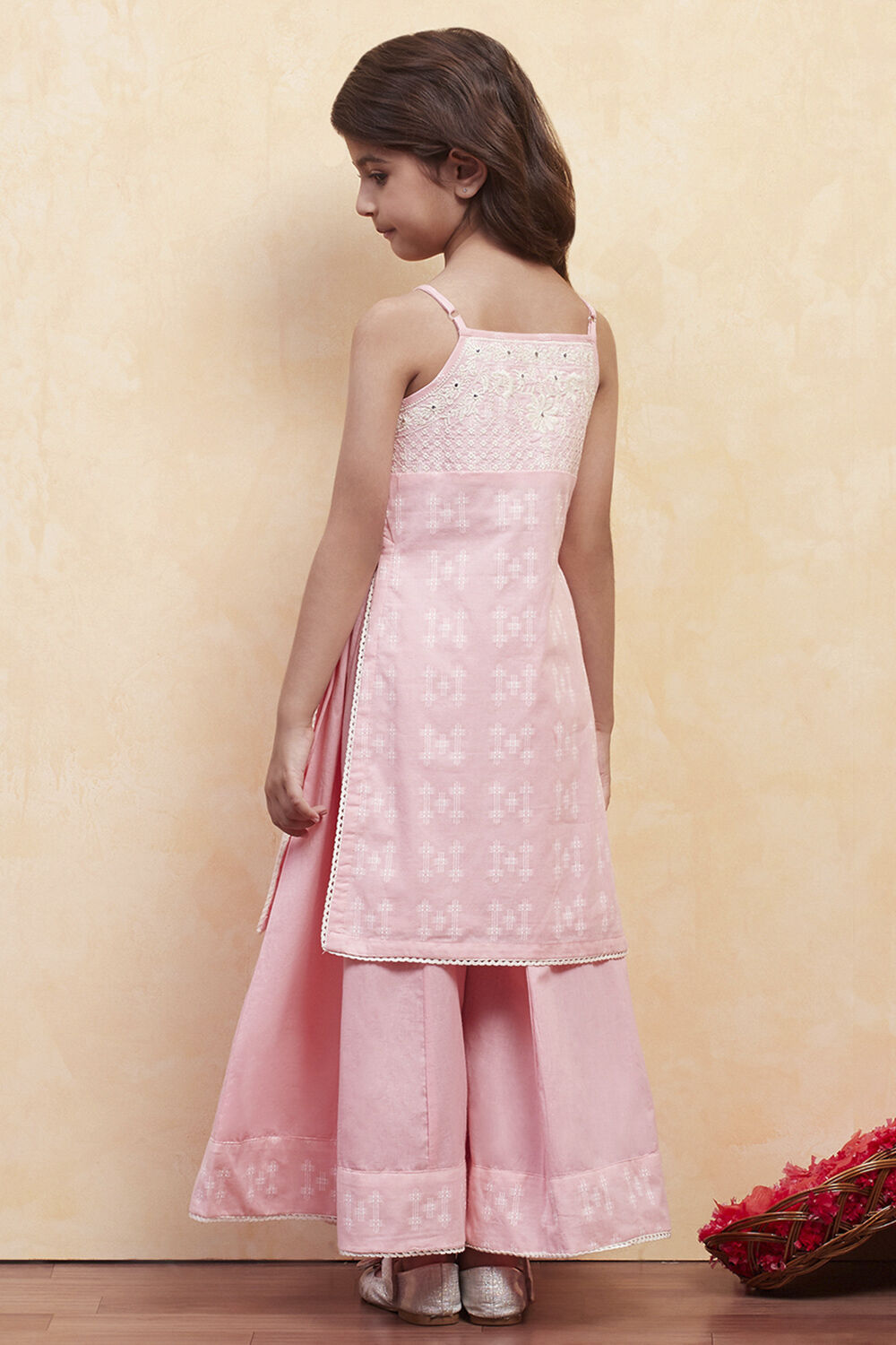 Pink Cotton Strappy Straight Kurta Sharara Set image number 4
