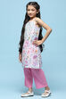Mint Blue Cotton Yoke Embroidered Kurta With Solid Palazzo image number 3
