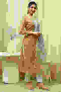 Yellow Cotton Hand Block Print Unstitched Suit Set image number 7