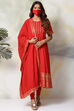 Red Cotton Solid Anarkali Suit Set image number 7