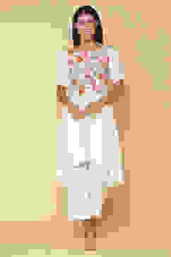 Off White Rayon Asymmetric Kurta Palazzo Suit Set image number 0