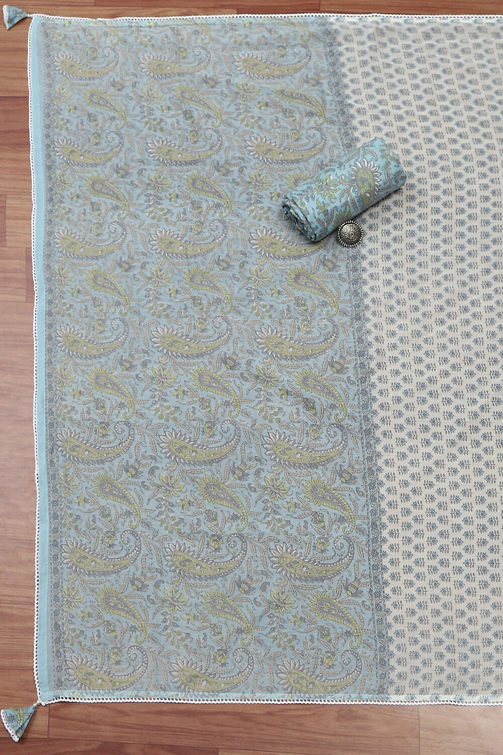 Grey Cotton Printed Unstitched Kurta Set image number 3