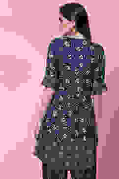 Indigo LIVA Flared Printed Short Kurti image number 4