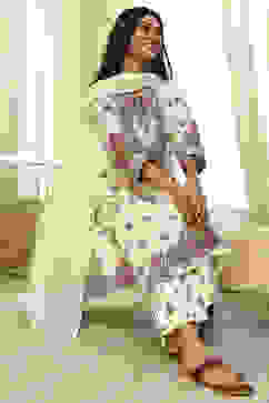 Beige Pure Cotton Printed Straight Suit Set image number 0