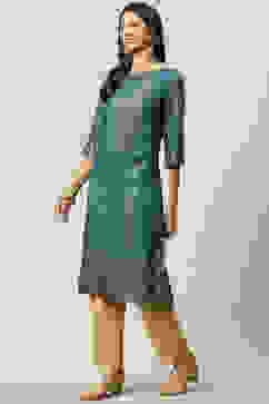 Teal Rayon Straight Printed Kurta image number 2