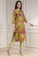 Yellow Floral Printed Straight Kurta image number 4