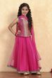 Pink Polyester Yarndyed Fitted Lehenga Set