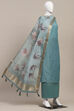 Mint Green Chanderi Double Dupatta Unstitched Suit Set image number 4