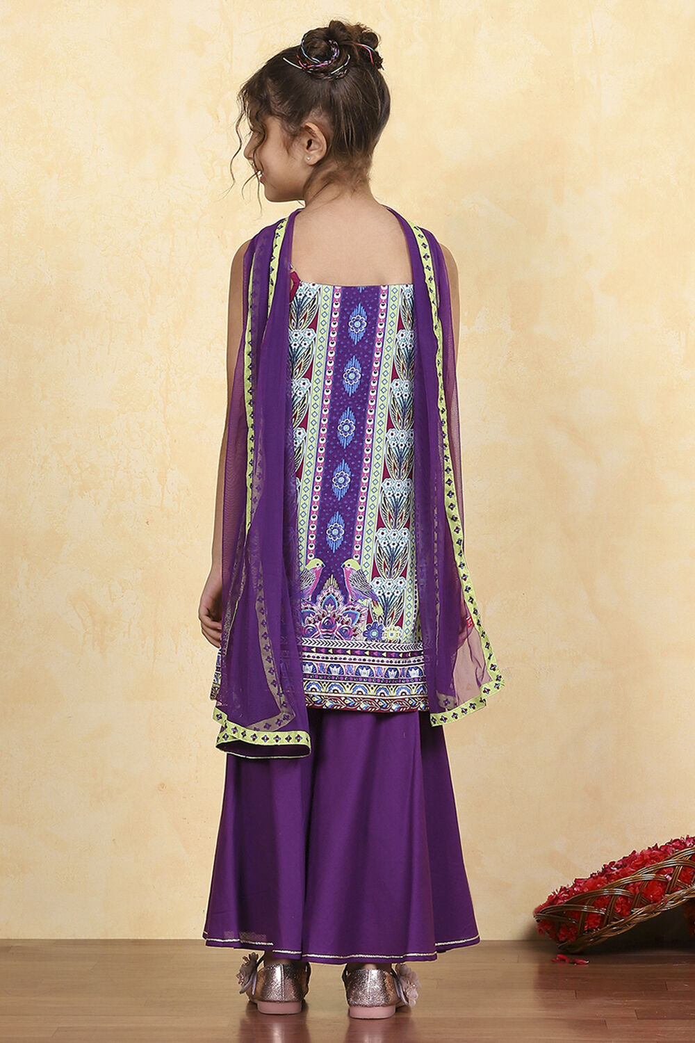 Purple Cotton Printed Straight Sharara Suit Set image number 4