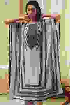 Beige and Black Printed Kaftan-Style Kurta Set image number 8