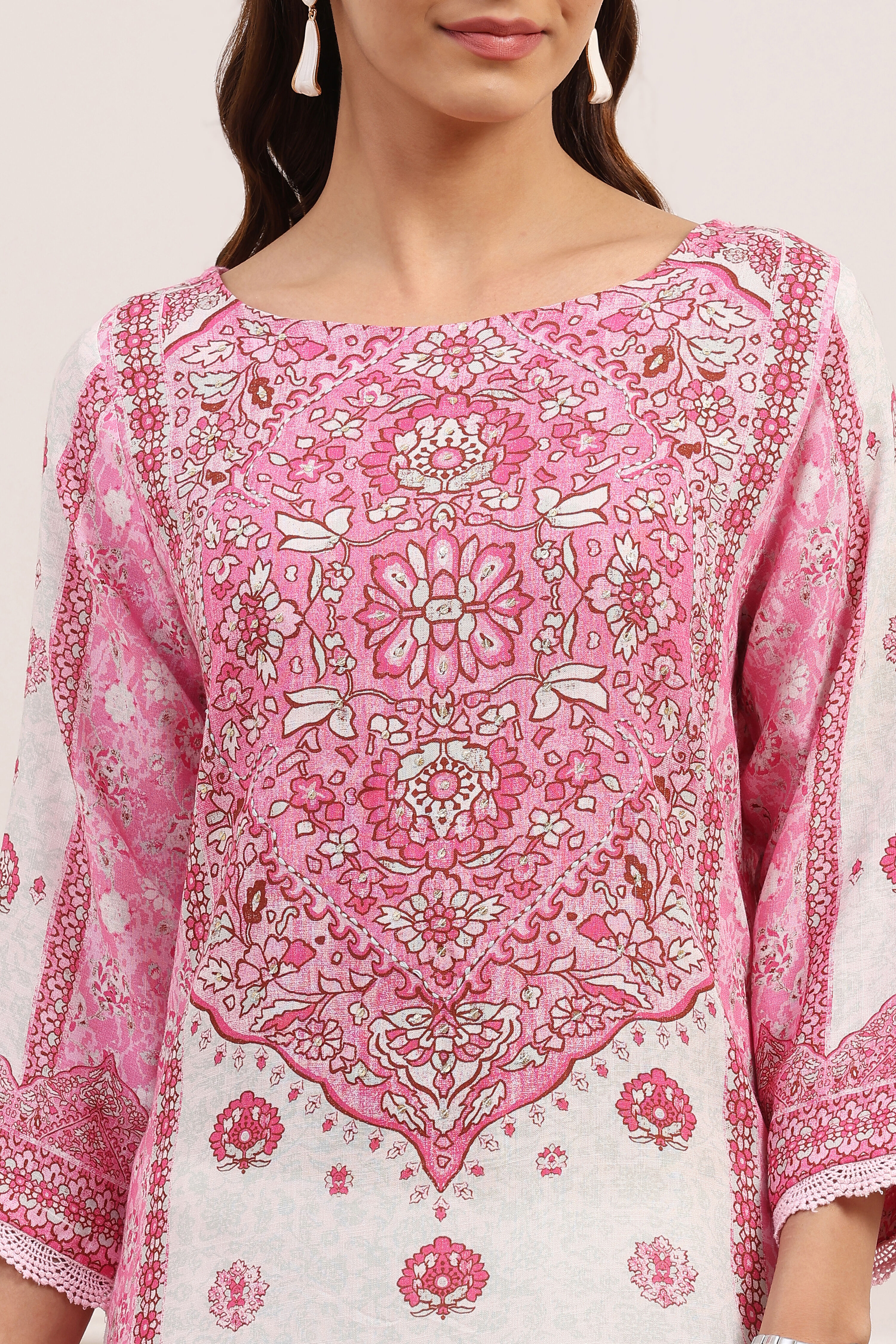 Pink Viscose Rayon Printed Straight Kurta image number 1