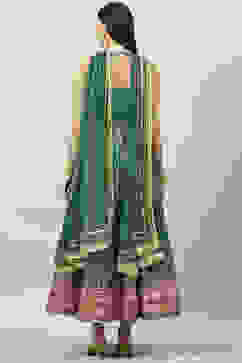 Green Art Silk Flared Kurta Legging Suit Set image number 4