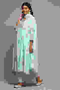 Aqua Cotton Gathered Kurta Palazzo Suit Set image number 5