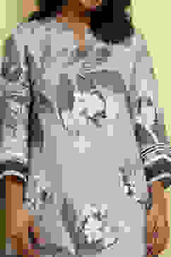 Grey Floral Printed Shantoon Kurta Pants Set image number 1