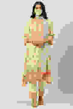 Pale Yellow Rayon Asymmetric Kurta Regular Pant Suit Set image number 7