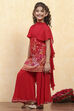 Red Viscose Rayon Printed Straight Sharara Suit Set image number 3