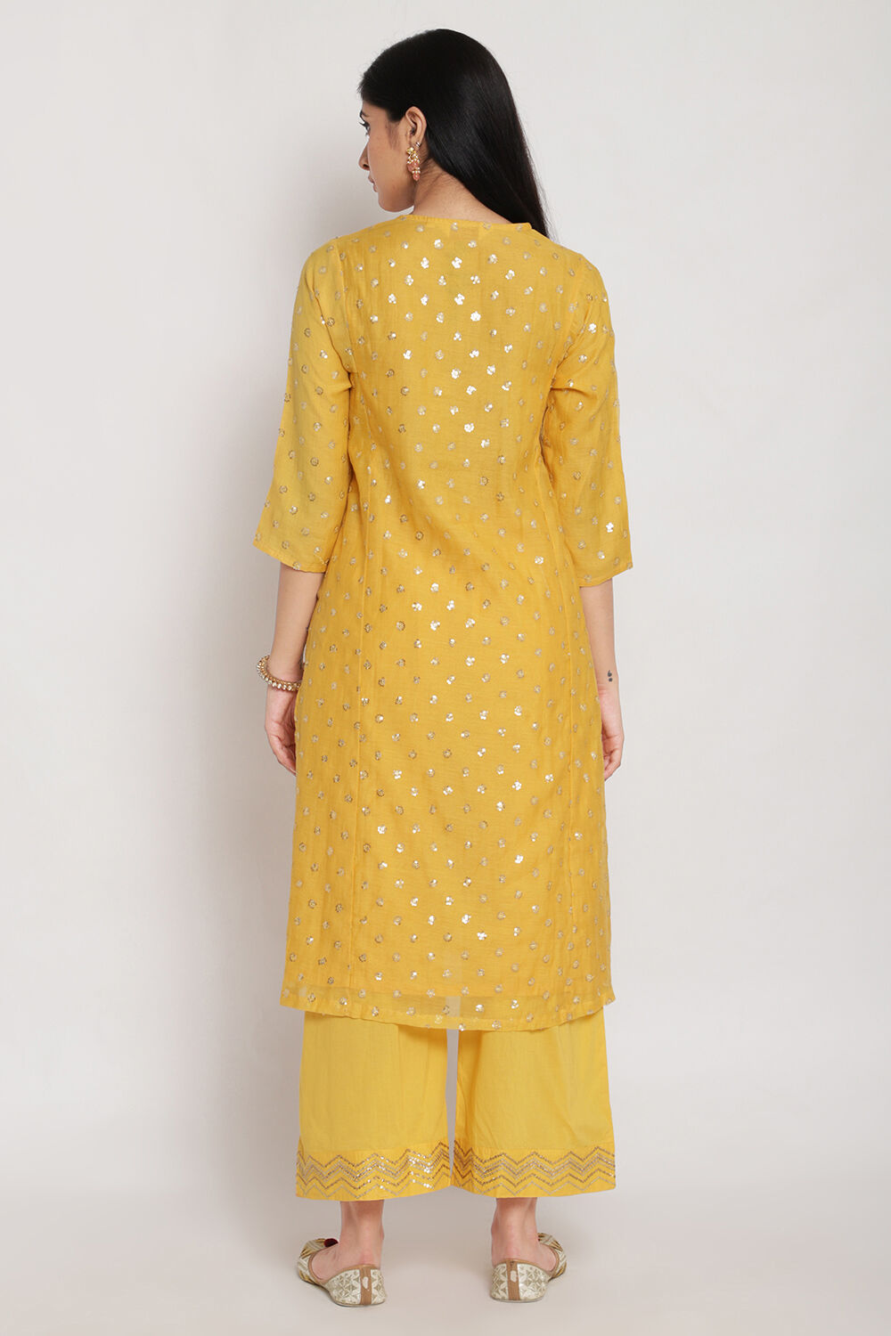 Yellow Cotton Silk Straight Kurta Palazzo Suit Set image number 4