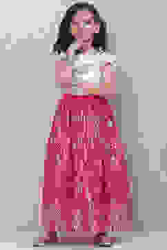 White And Pink Art Silk Flared Lehenga image number 0