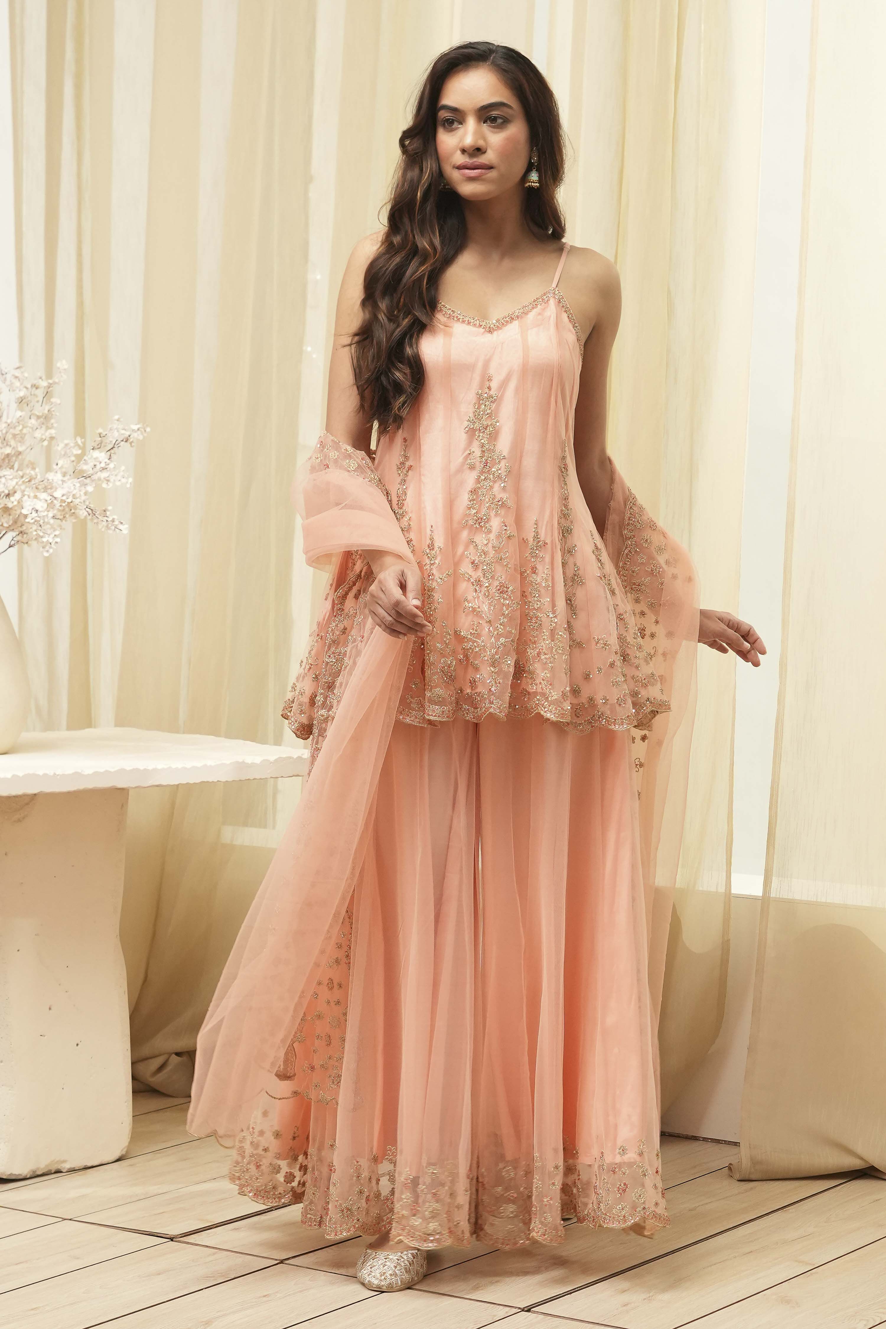 Pink Net Kalidar Suit Set image number 6