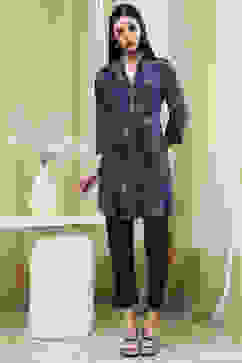 Indigo Blue Pleated Straight Short Kurta image number 5