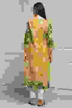 Olive Green LIVA Straight Printed Kurta image number 3