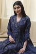 Navy Blue Printed Angrakha Style Anarkali Suit Set image number 0