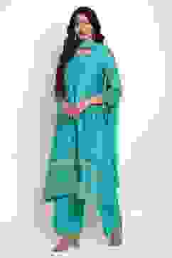 Green Straight Kurta Palazzo Suit Set image number 2