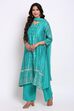 Green Straight Kurta Palazzo Suit Set image number 2