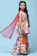Off White Peplum Kurta With Sharara & Net Dupatta. image number 6