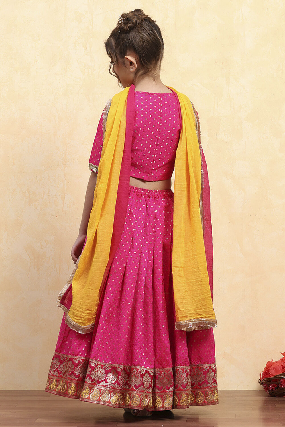 Pink Polyester Yarndyed Fitted Lehenga Set image number 4