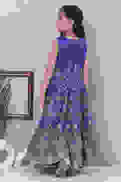 Blue Art Silk Flared Lehenga image number 4