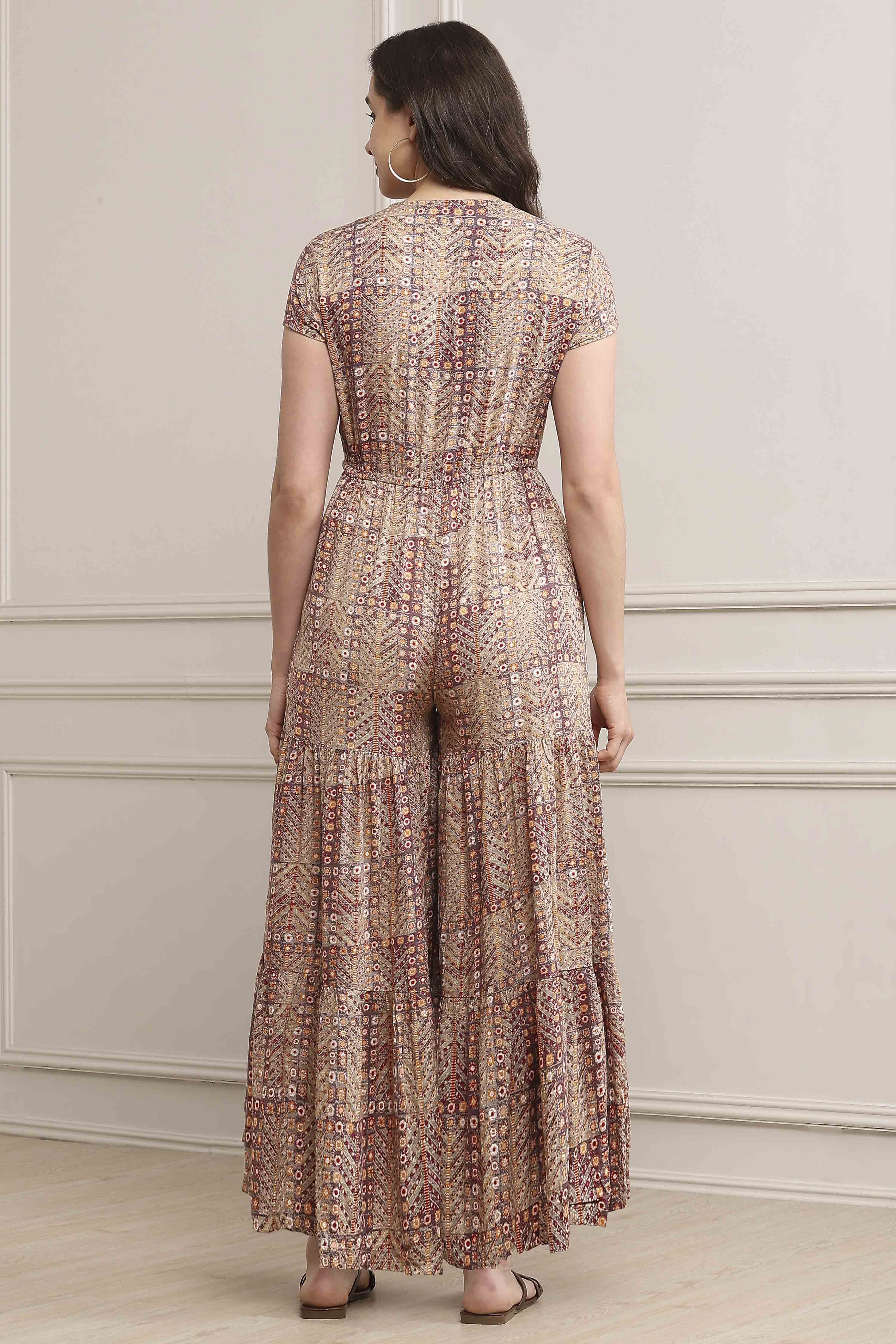 Grey LIVA Straight Printed Jumpsuit image number 3