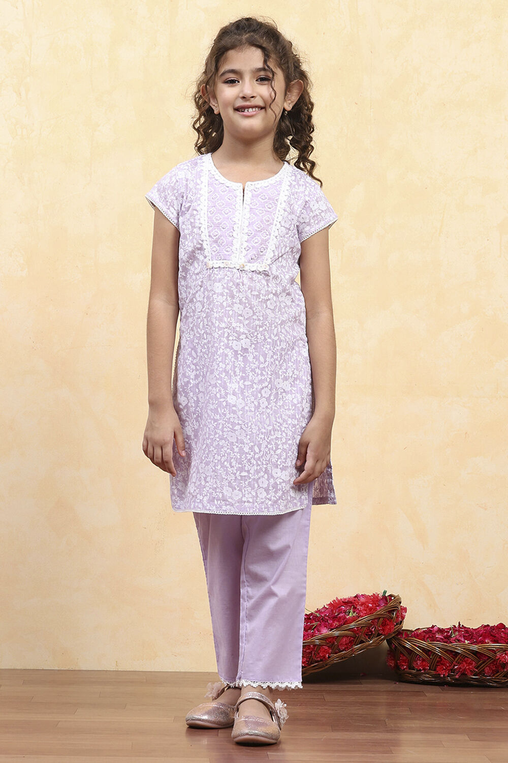 Green Cotton Straight Printed Kurta Pants Set image number 6