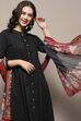 Charcoal Grey Cotton Pleated Kalidar Suit Set