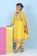 Yellow Cotton Embroidered Kalidar Suit Set image number 3