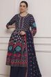 Navy Blue Cotton Printed Anarkali Suit Set image number 6