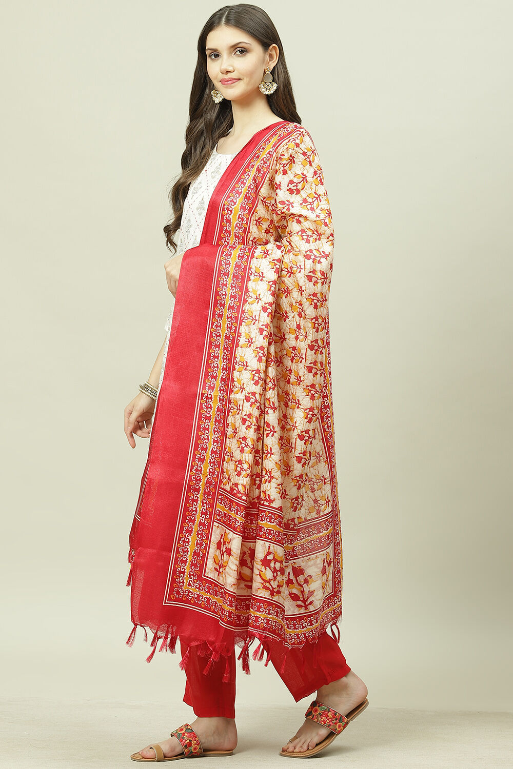 Maroon Cotton Machine Embroidered Unstitched Suit Set image number 5